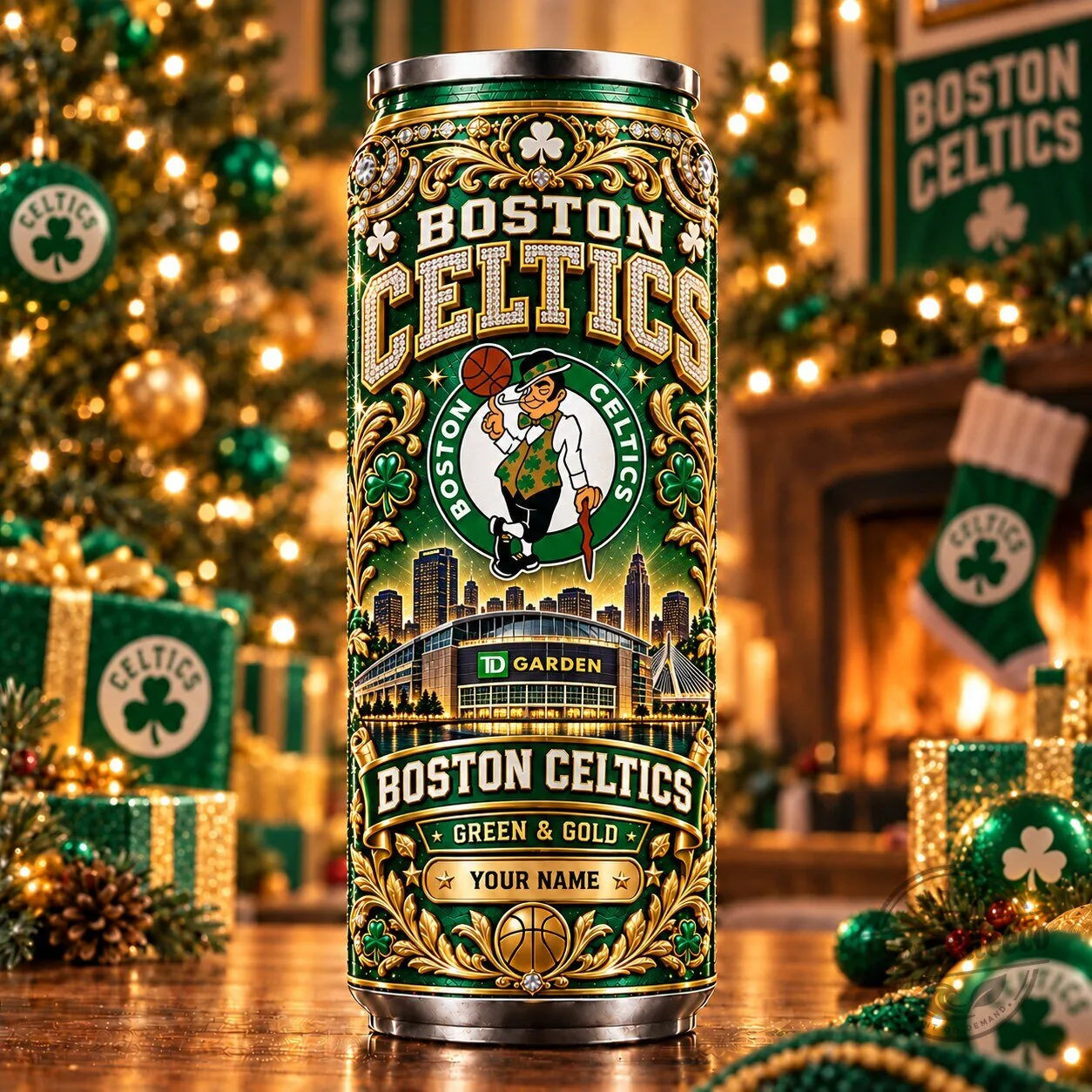 Boston Celtics Basketball Team Green and Gold Personalized Tumbler