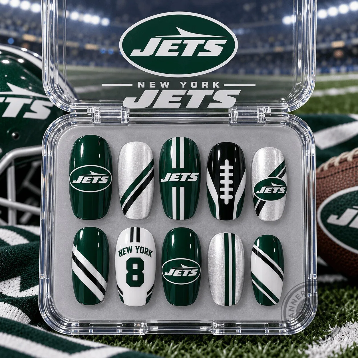 New York Jets Football Team Logo and Colors Press-On Nails Set