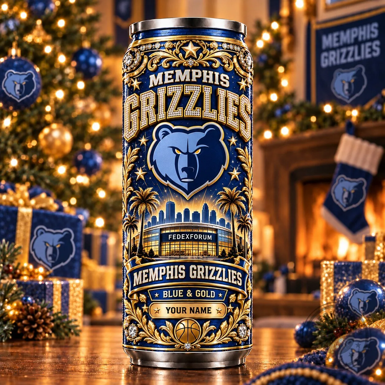 Memphis Grizzlies NBA Basketball Team Personalized Blue and Gold Can Tumbler