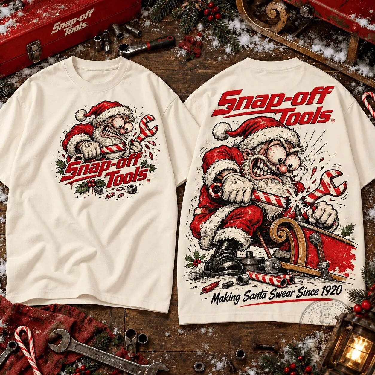 Snap-off Tools Christmas Crazy Santa Wrench Holiday T-Shirt 1 Snap-off Tools Christmas Crazy Santa Wrench Holiday T-Shirt