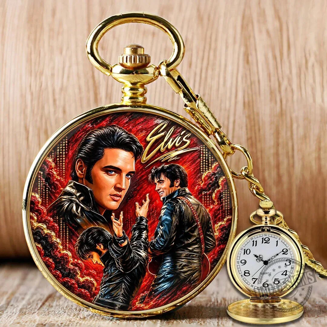 Elvis Presley Gold Tone Quartz Pocket Watch