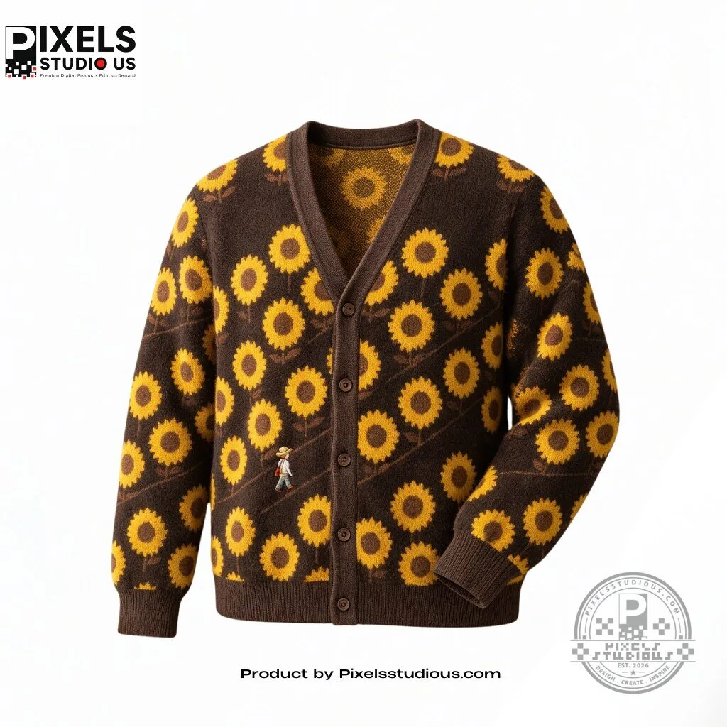 Vintage Sunflower Field Brown Cardigan 6 Vintage Sunflower Field Brown Cardigan 3D shirt or sports jersey with all-over print design