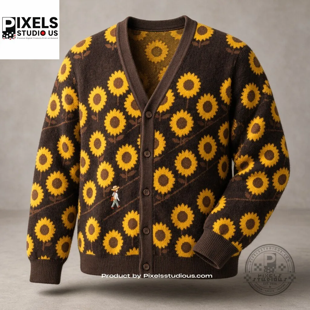Vintage Sunflower Field Brown Cardigan 7 Vintage Sunflower Field Brown Cardigan 3D shirt or sports jersey with all-over print design