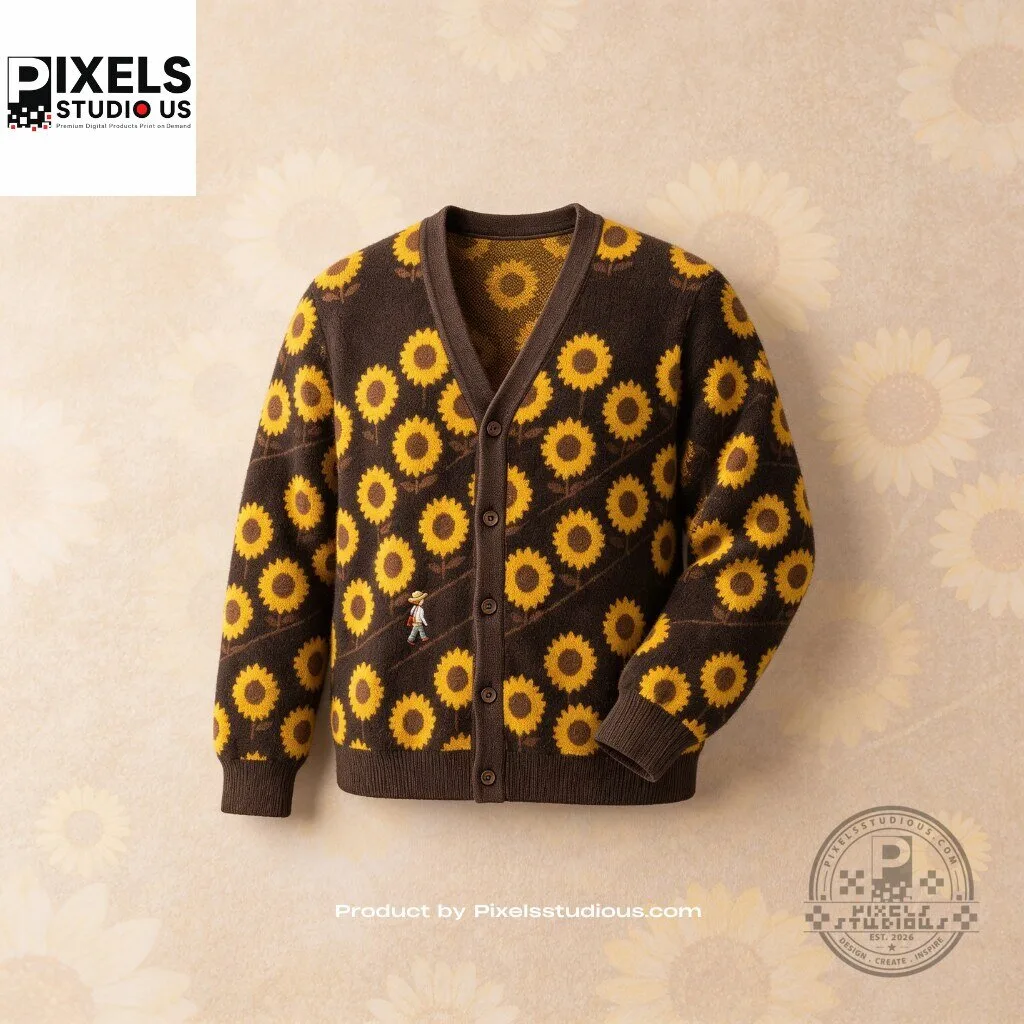 Vintage Sunflower Field Brown Cardigan 8 Vintage Sunflower Field Brown Cardigan 3D shirt or sports jersey with all-over print design