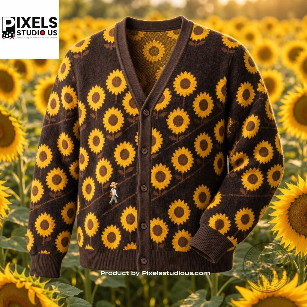 Vintage Sunflower Field Brown Cardigan 9 Vintage Sunflower Field Brown Cardigan 3D shirt or sports jersey with all-over print design
