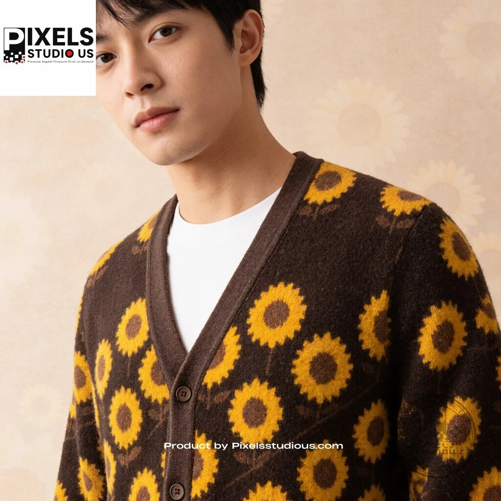 Vintage Sunflower Field Brown Cardigan 10 Vintage Sunflower Field Brown Cardigan 3D shirt or sports jersey with all-over print design