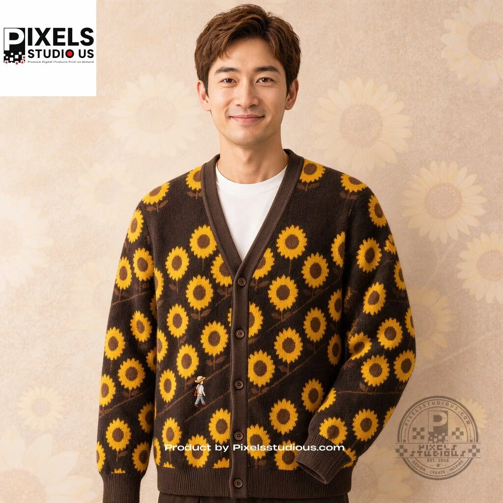 Vintage Sunflower Field Brown Cardigan 11 Vintage Sunflower Field Brown Cardigan 3D shirt or sports jersey with all-over print design