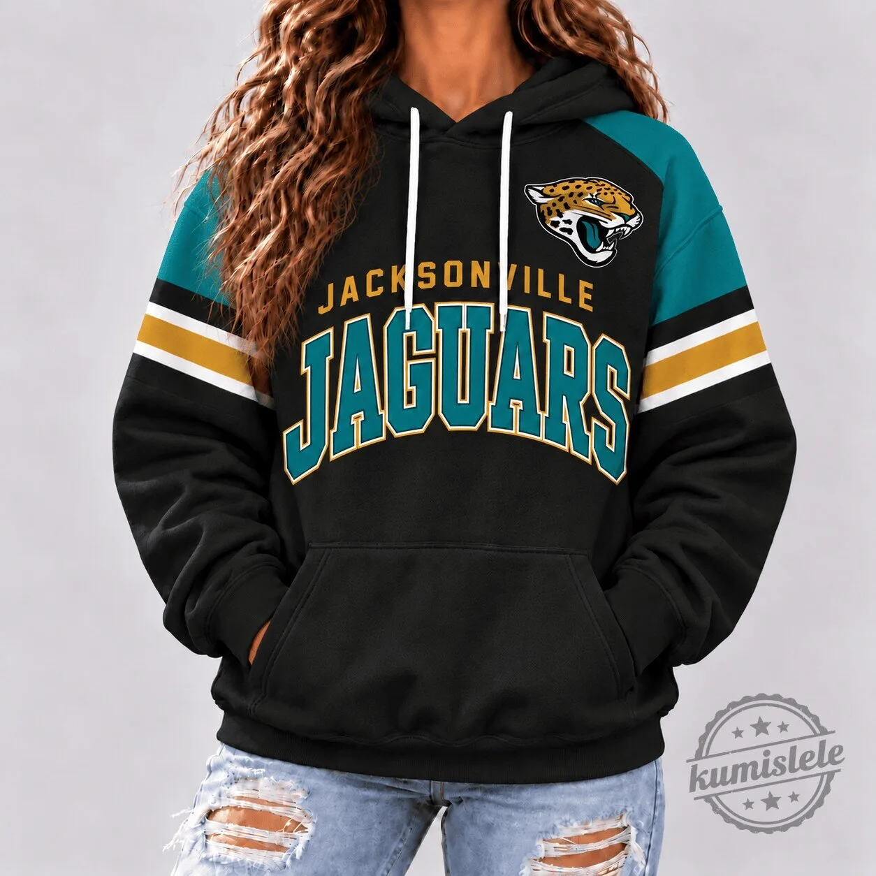 Jacksonville Jaguars NFL Football Team Retro Varsity Stripe Black Hoodie