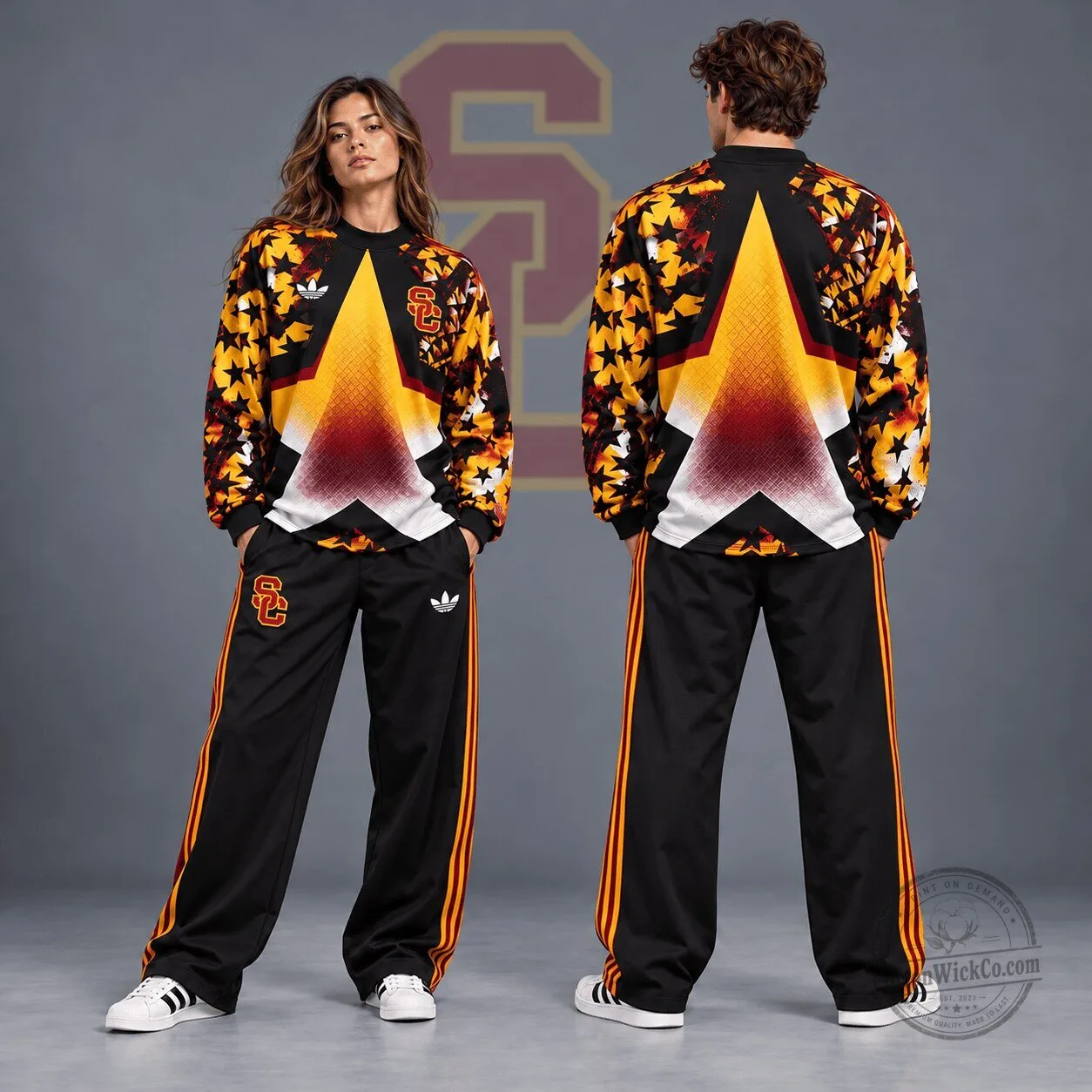 USC Trojans Starburst Athletic Crewneck Sweatshirt and Wide Leg Track Pants Set