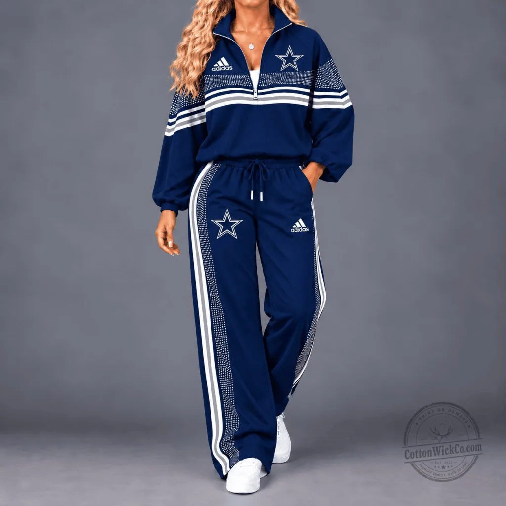 Dallas Cowboys NFL Team Spirit Gradient Dot Stripe Quarter-Zip Hoodie and Pants Set Dallas Cowboys NFL Team Spirit Gradient Dot Stripe Quarter-Zip Hoodie and Pants Set