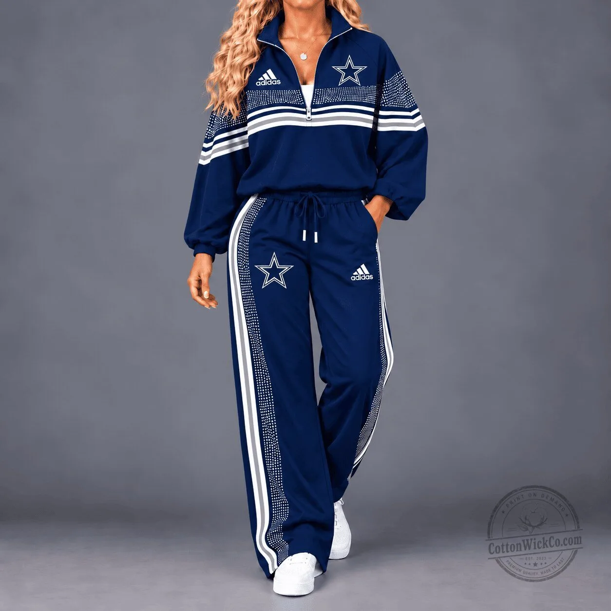 Dallas Cowboys NFL Team Spirit Gradient Dot Stripe Quarter-Zip Hoodie and Pants Set