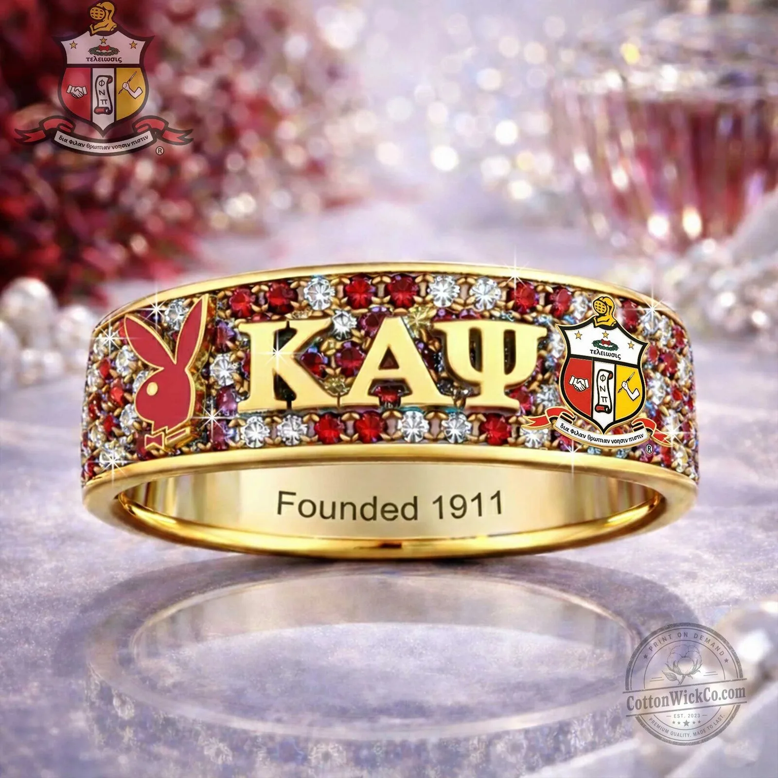 Kappa Alpha Psi Fraternity Gold Diamond and Ruby Inlaid Ring