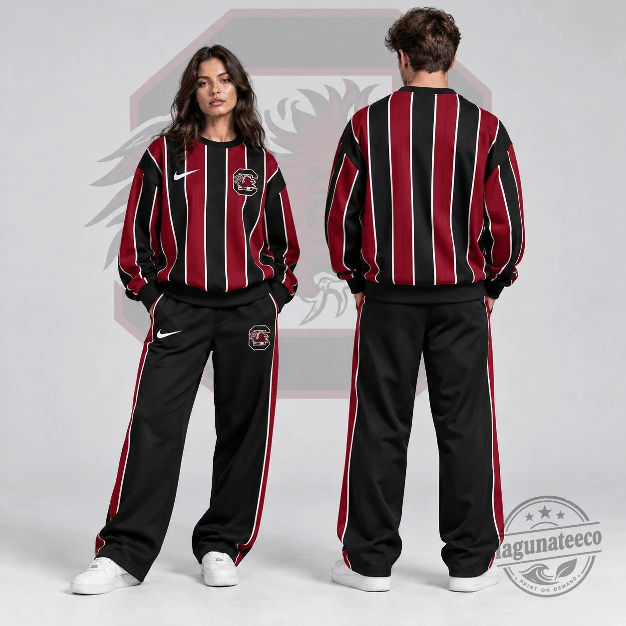South Carolina Gamecocks Vertical Stripe Crewneck Sweatshirt and Wide Leg Track Pants Set