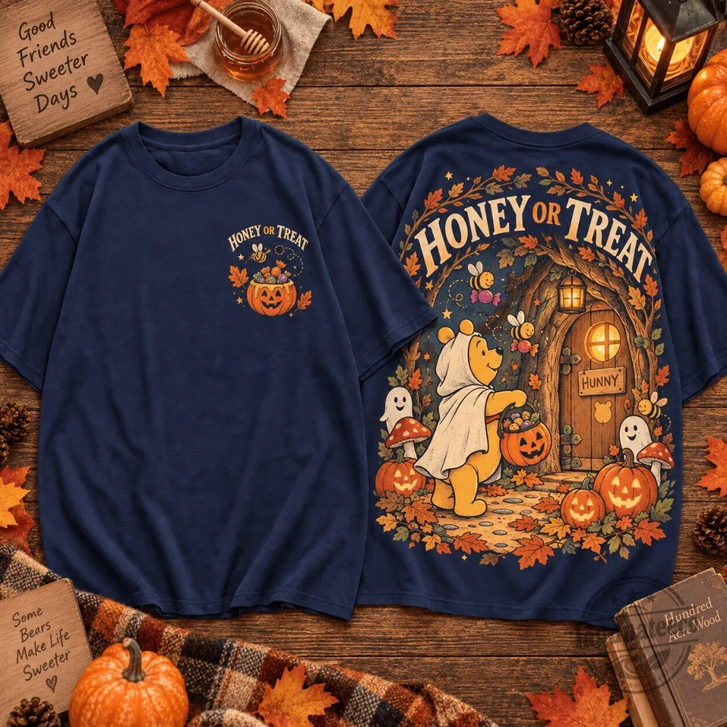 Winnie the Pooh Halloween Honey or Treat Pumpkin Cottage Premium T-Shirt Winnie the Pooh Halloween Honey or Treat Pumpkin Cottage Premium T-Shirt