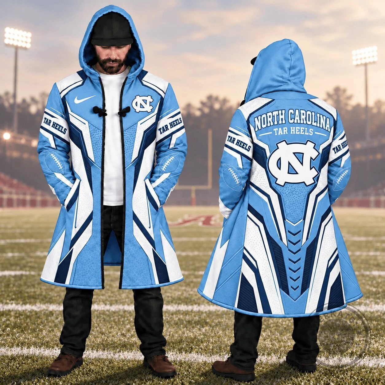 North Carolina Tar Heels NCAA Football Team Blue and White Longline Jacket