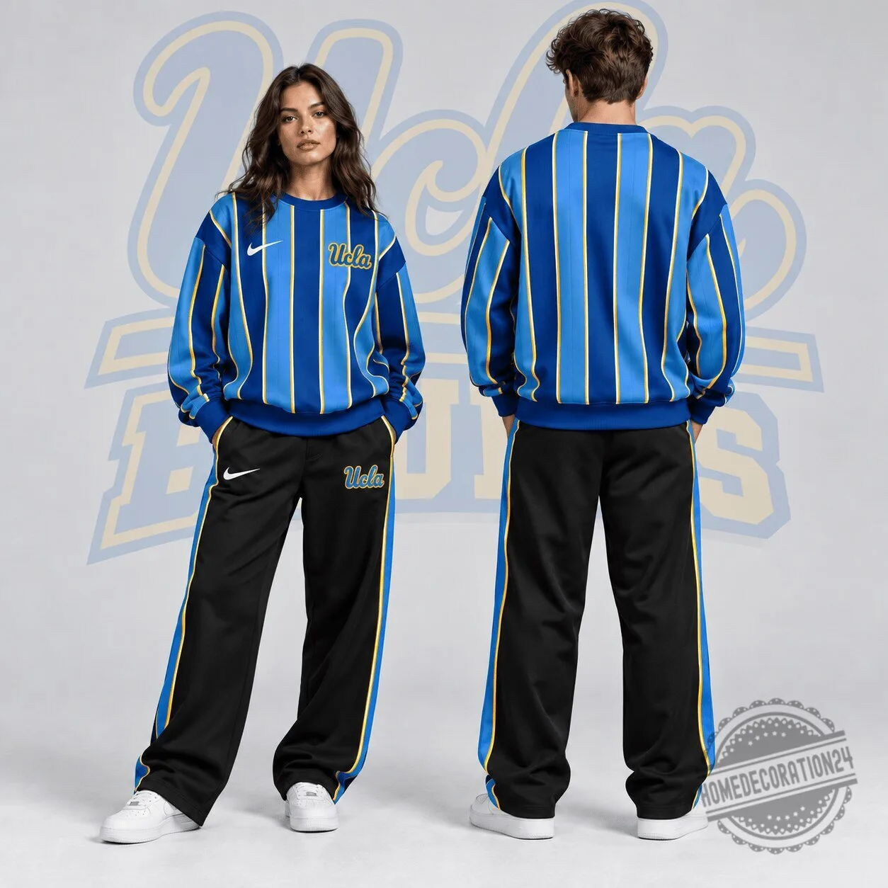 UCLA Bruins Vertical Stripe Crewneck Sweatshirt and Wide Leg Track Pants Set