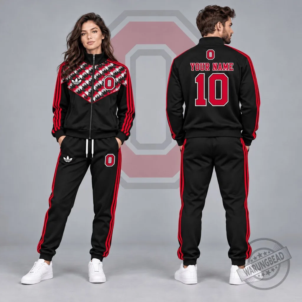 Ohio State Buckeyes Personalized Chevron Full-Zip Tracksuit Jacket and Jogger Set Ohio State Buckeyes Personalized Chevron Full-Zip Tracksuit Jacket and Jogger Set