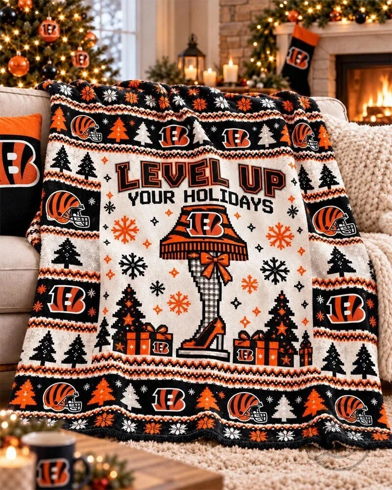 Cincinnati Bengals Christmas Level Up Your Holidays Blanket