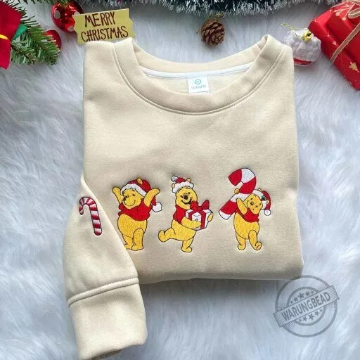 Winnie The Pooh Christmas Embroidered Cream Sweatshirt