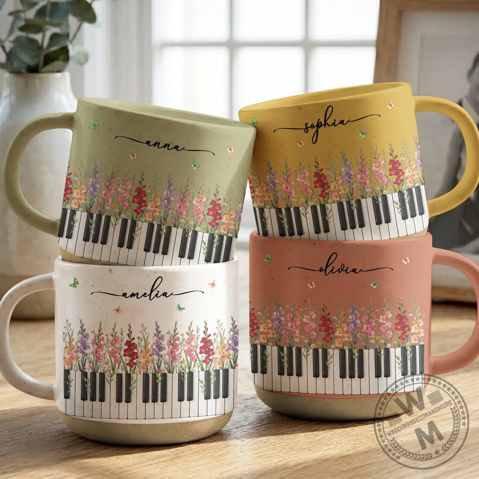 Personalized Birth Flower Piano Keyboard Musical Instrument Coffee Mug
