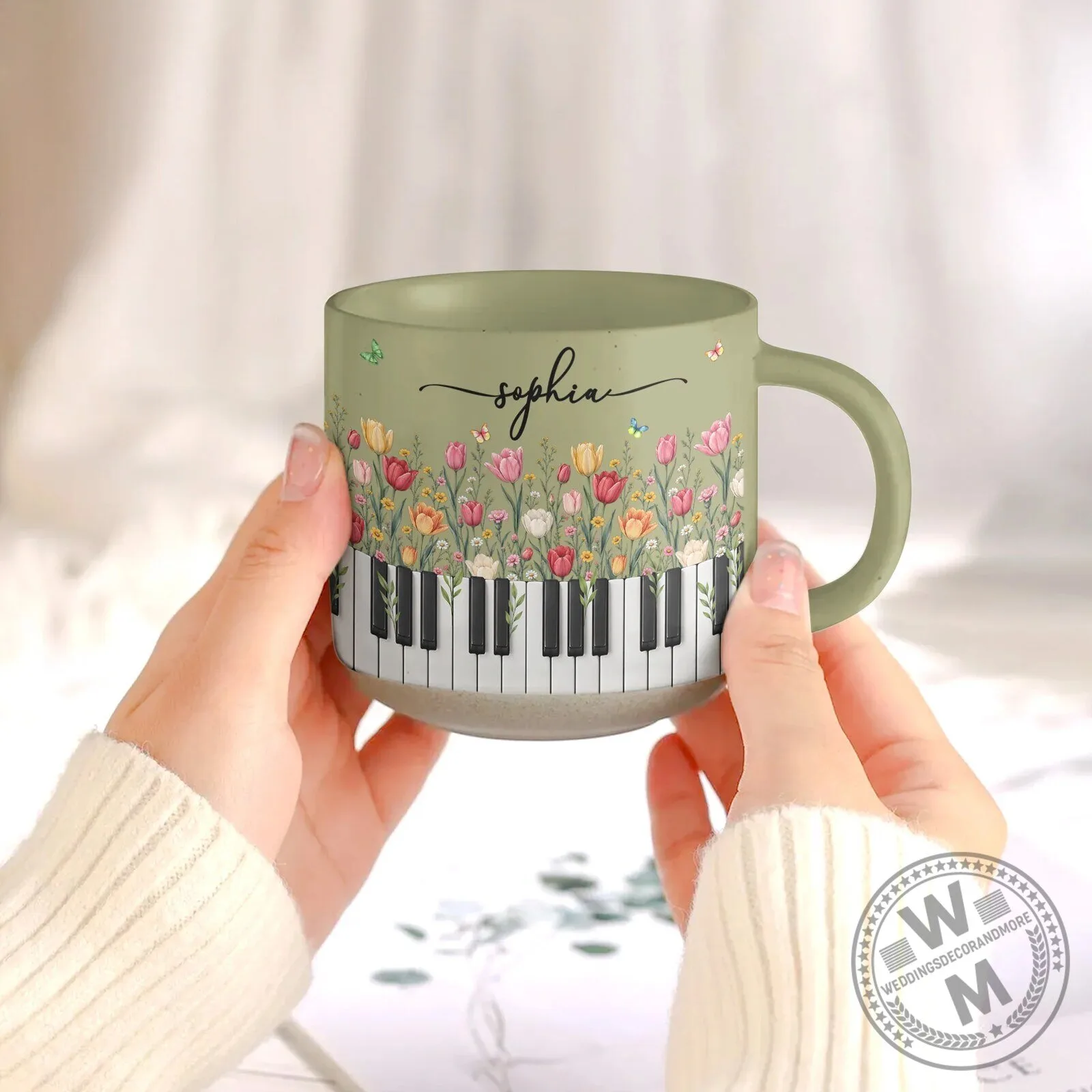 Personalized Birth Flower Piano Keyboard Musical Instrument Coffee Mug 9 Personalized Birth Flower Piano Keyboard Musical Instrument Coffee Mug