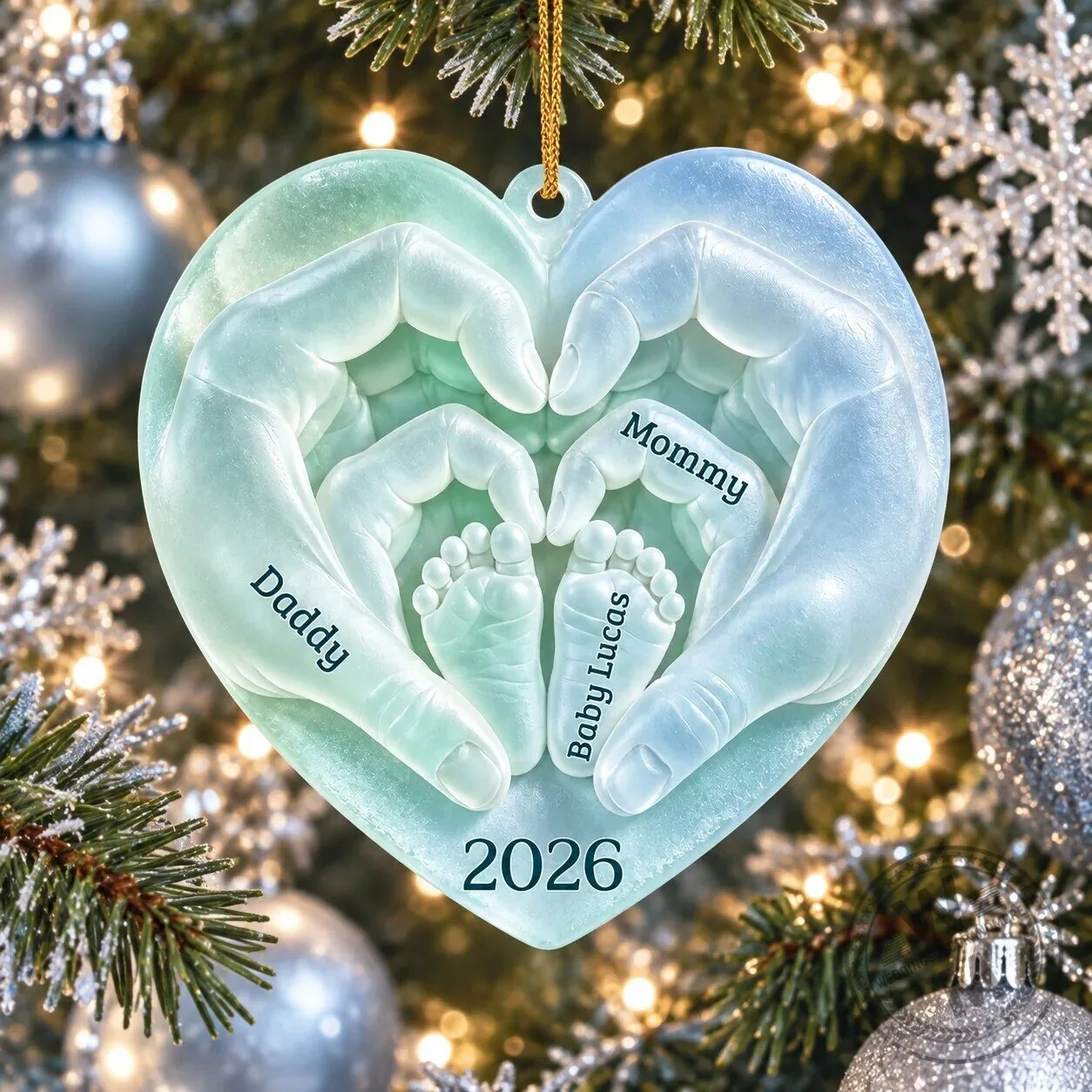 Personalized New Baby First Christmas Heart Ornament 6 Personalized New Baby First Christmas Heart Ornament
