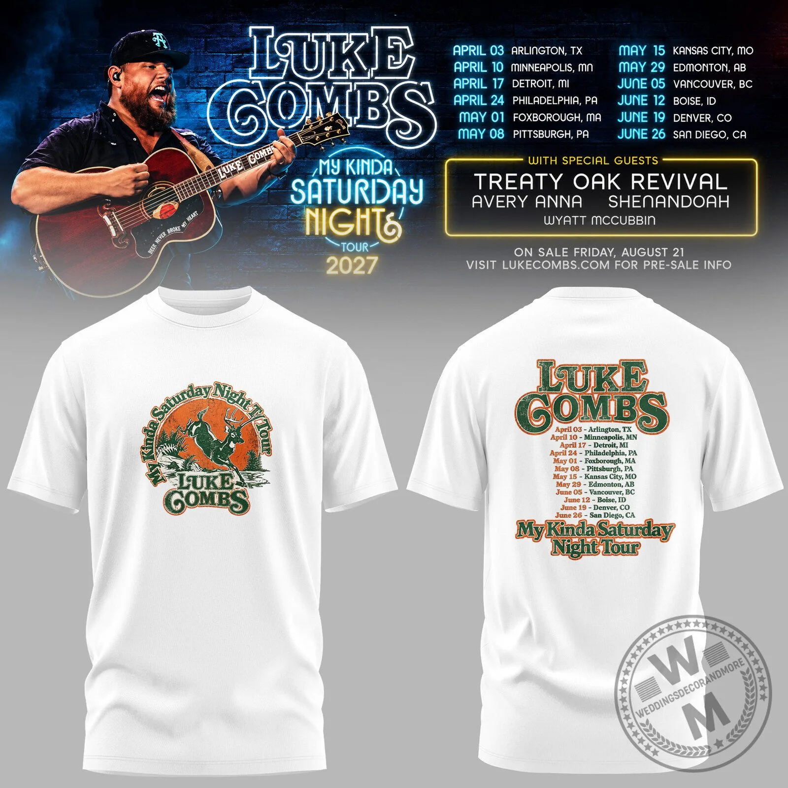 Luke Combs My Kinda Saturday Night Tour 2027 Concert T-Shirt 1 Luke Combs My Kinda Saturday Night Tour 2027 Concert T-Shirt