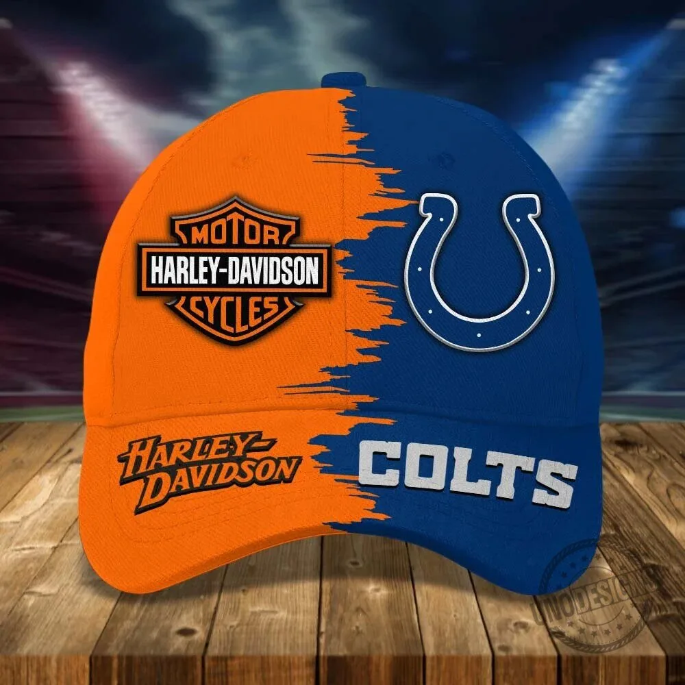 Indianapolis Colts Harley-Davidson Split Design Adjustable Baseball Cap Hat