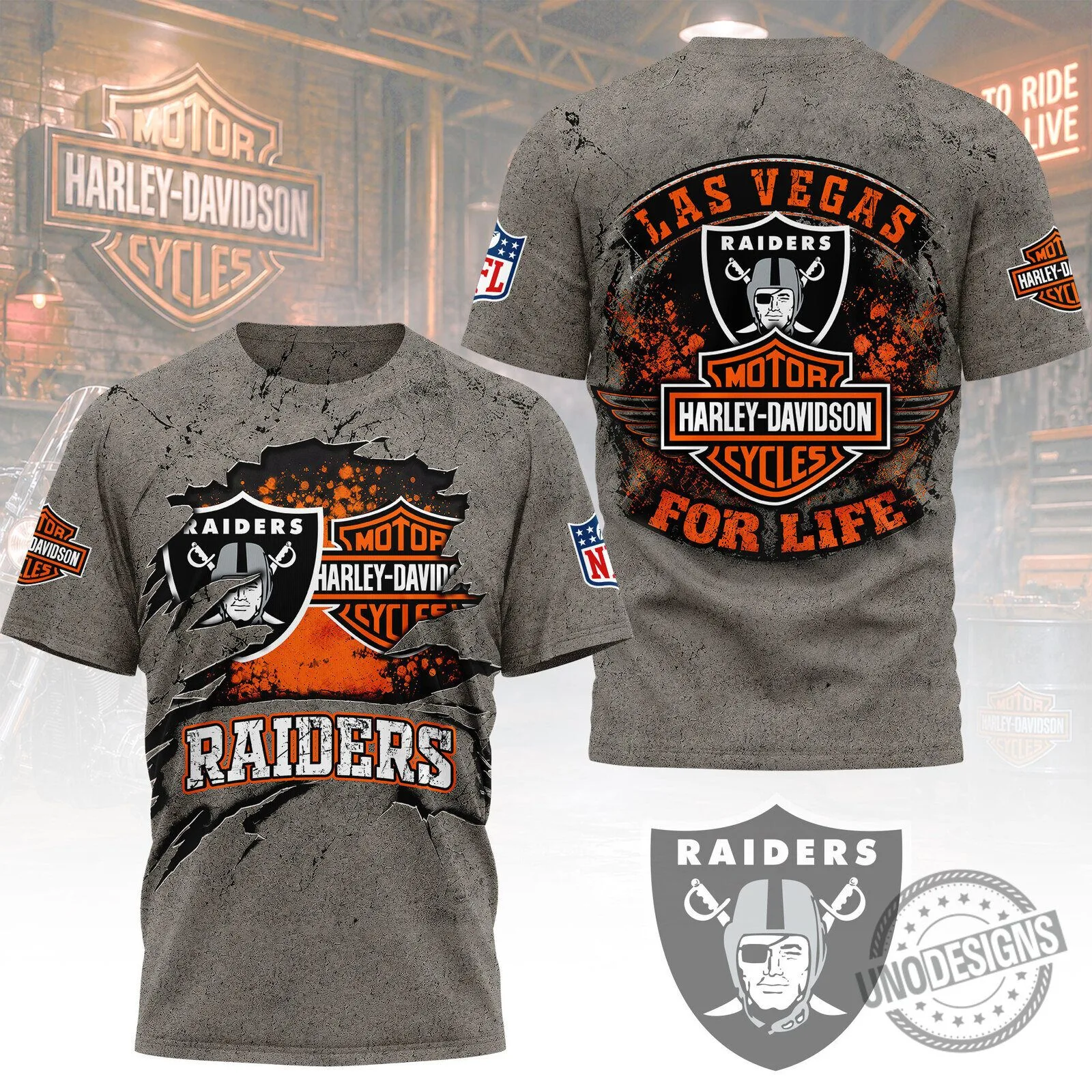 Las Vegas Raiders Harley-Davidson For Life Premium Graphic T-Shirt 1 Las Vegas Raiders Harley-Davidson For Life Premium Graphic T-Shirt