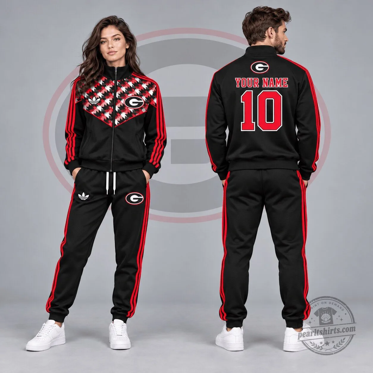 Georgia Bulldogs Personalized Black and Red Chevron Full-Zip Jacket