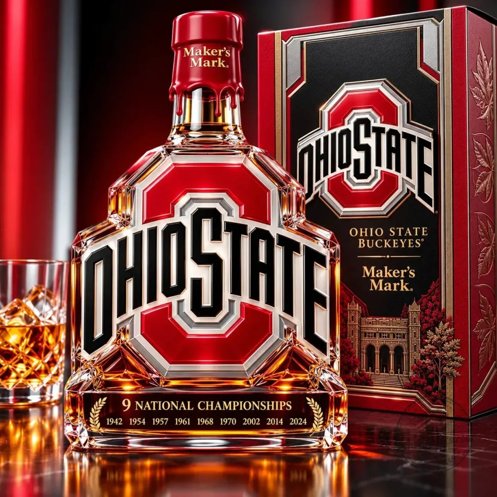 Ohio State Buckeyes Maker's Mark 9 National Championships Whiskey Bottle Ohio State Buckeyes Maker's Mark 9 National Championships Whiskey Bottle