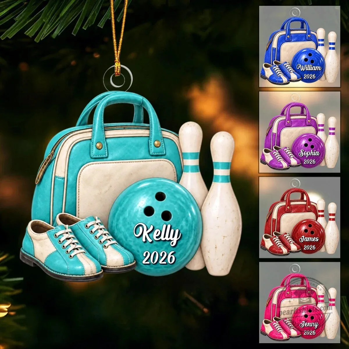 Personalized Bowling Bag Ball Pins Shoes Christmas Tree Ornament