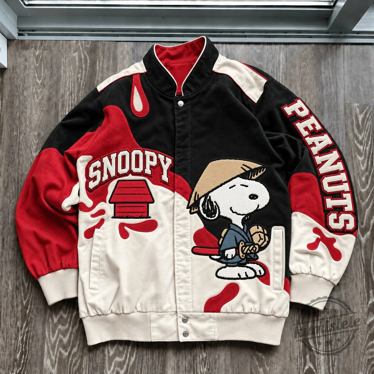 Snoopy Peanuts Cartoon Character Embroidered Varsity Bomber Jacket