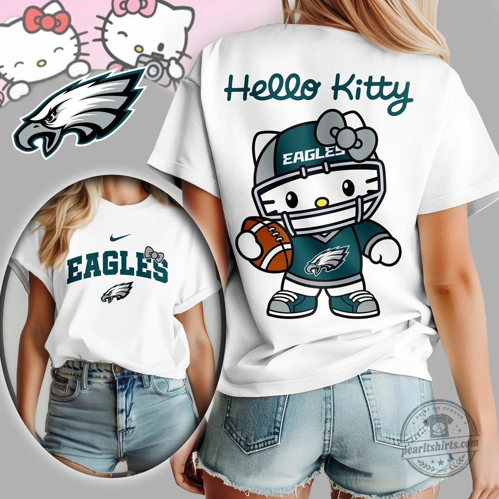 Philadelphia Eagles Hello Kitty Football Fan White Graphic T-Shirt