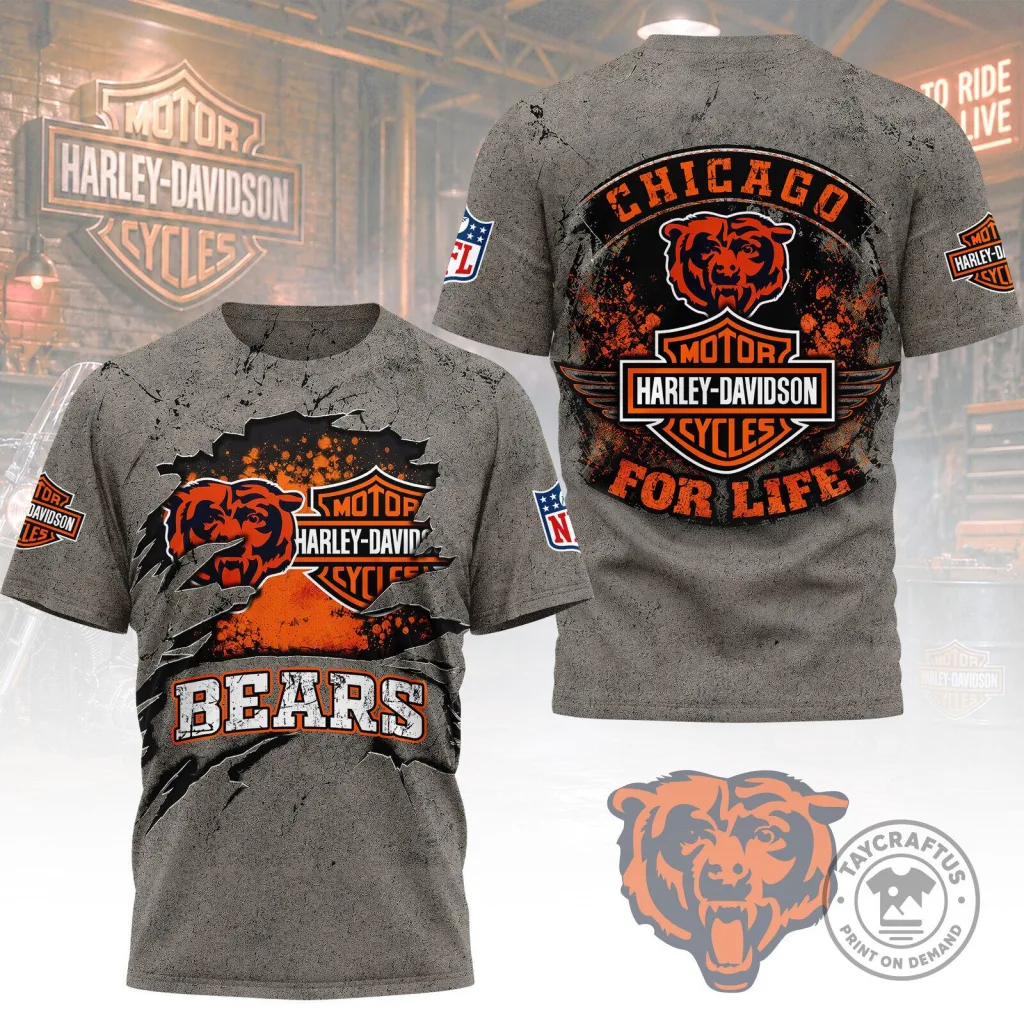 Chicago Bears Harley-Davidson Motorcycle For Life Football Team T-Shirt Chicago Bears Harley-Davidson Motorcycle For Life Football Team T-Shirt