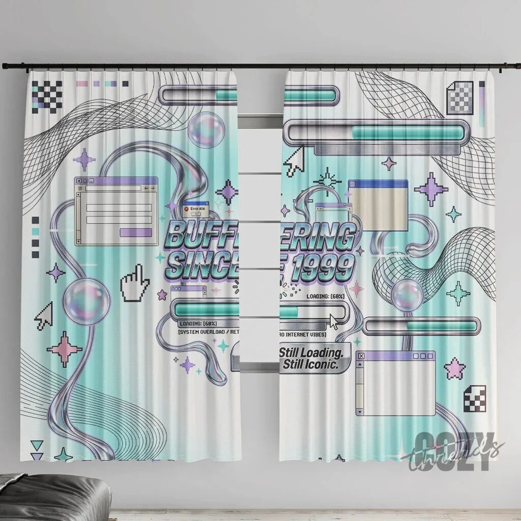 Buffering Since 1999 Y2K Retro Tech Vaporwave 90s Cyber Aesthetic Window Curtain