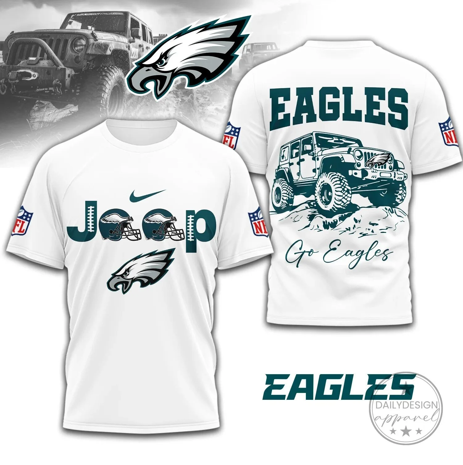 Philadelphia Eagles Jeep Off-Road Vehicle Fan White Short Sleeve T-Shirt