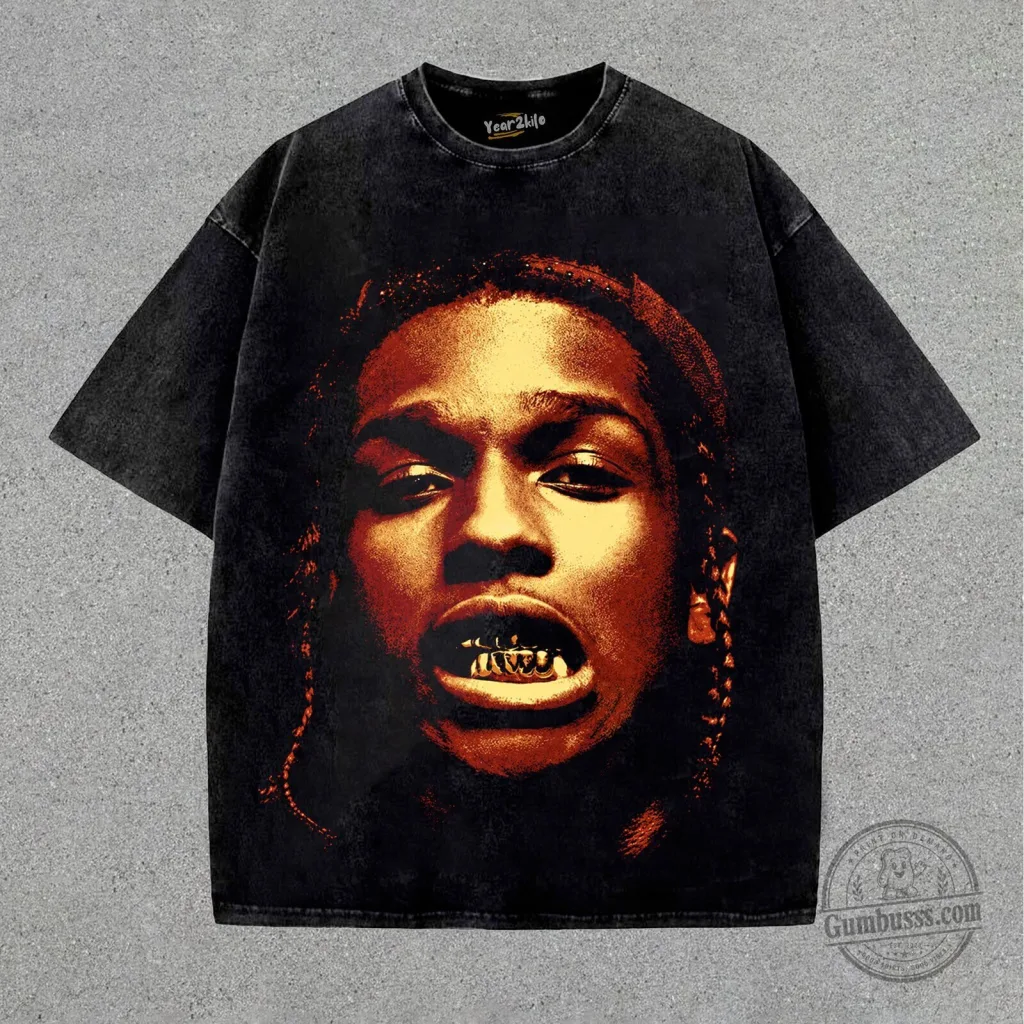ASAP Rocky Portrait Graphic Print Black Washed Oversized T-Shirt ASAP Rocky Portrait Graphic Print Black Washed Oversized T-Shirt