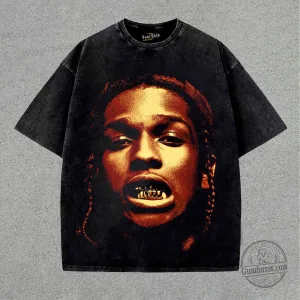 ASAP Rocky Portrait Graphic Print Black Washed Oversized T-Shirt