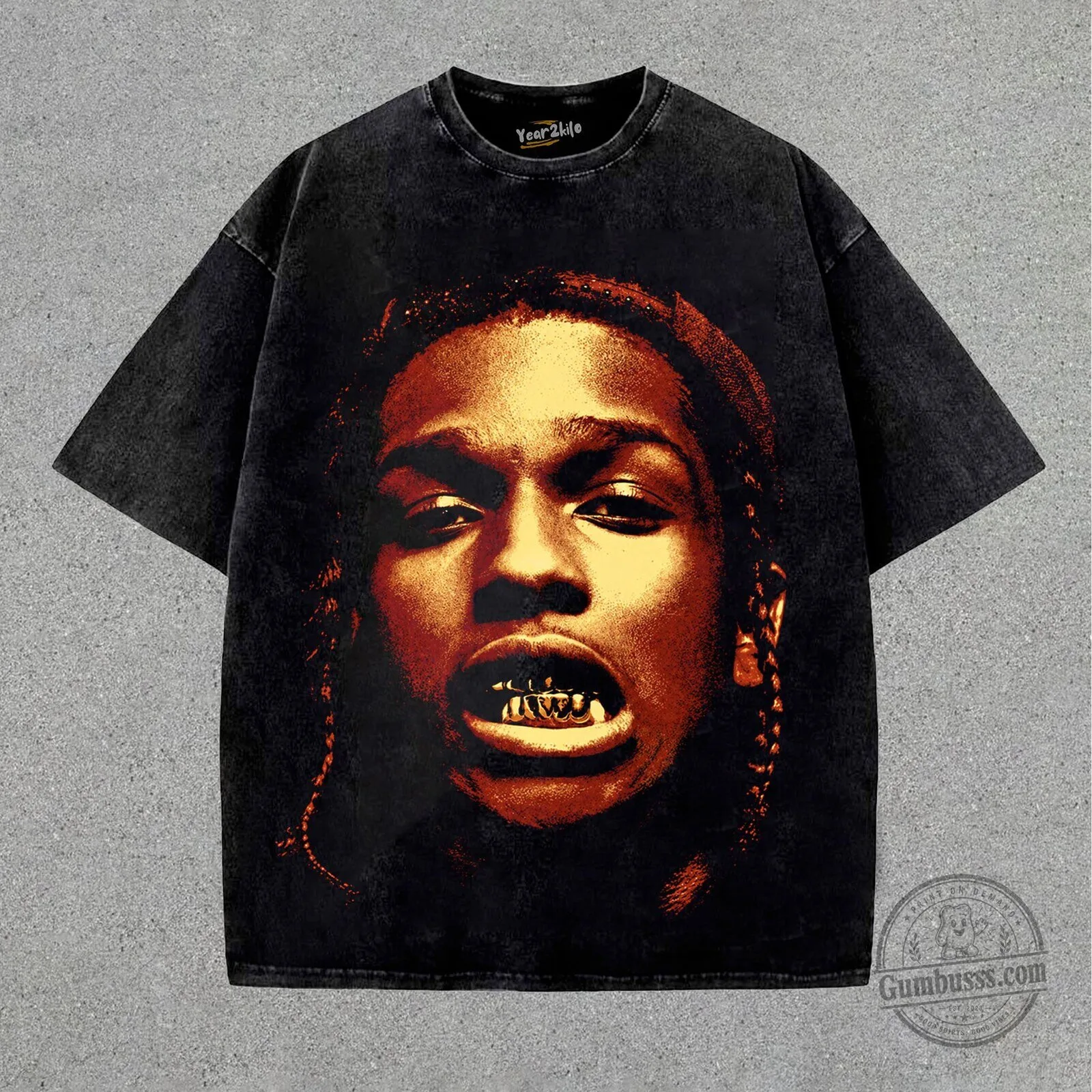 ASAP Rocky Portrait Graphic Print Black Washed Oversized T-Shirt 8 ASAP Rocky Portrait Graphic Print Black Washed Oversized T-Shirt