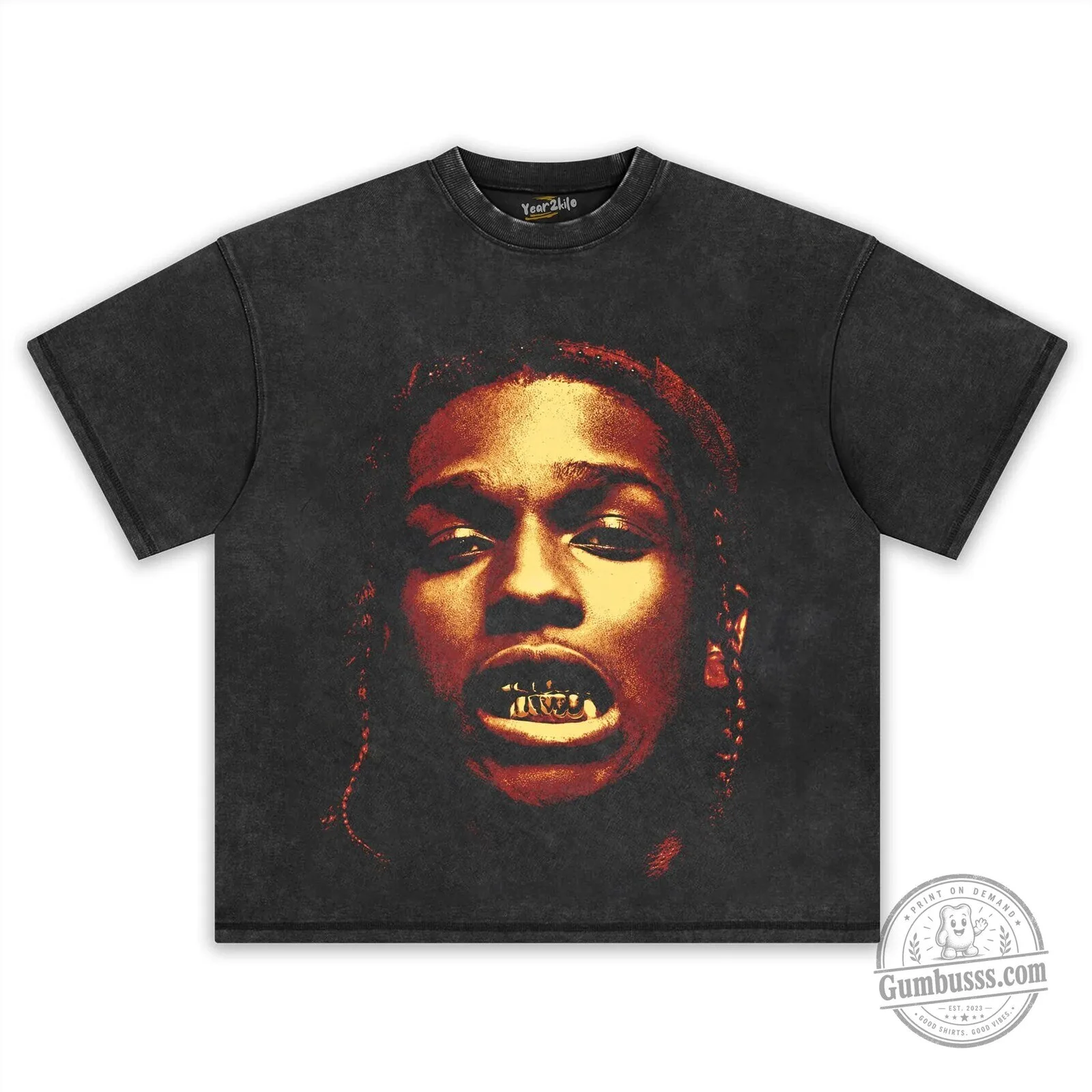 ASAP Rocky Portrait Graphic Print Black Washed Oversized T-Shirt 10 ASAP Rocky Portrait Graphic Print Black Washed Oversized T-Shirt