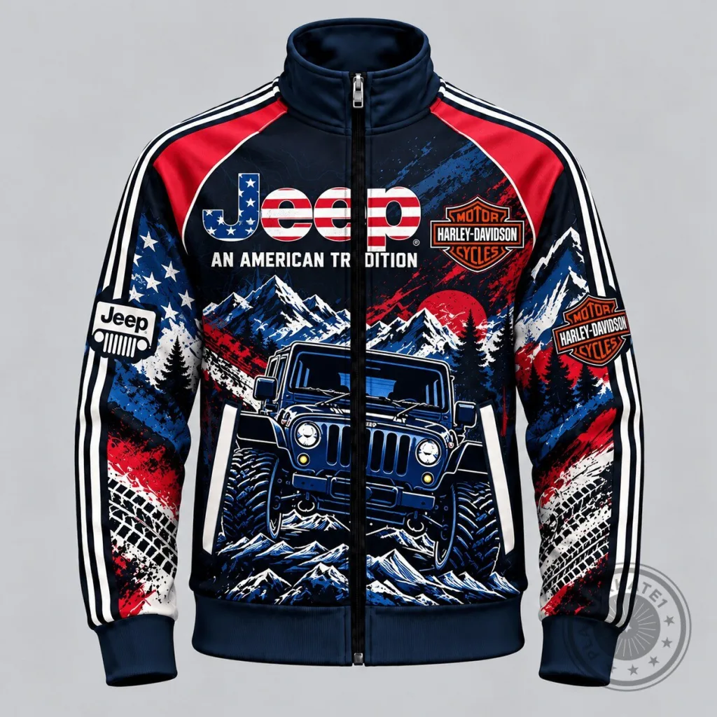 Jeep American Flag Offroad Vehicles Harley-Davidson Track Jacket Jeep American Flag Offroad Vehicles Harley-Davidson Track Jacket