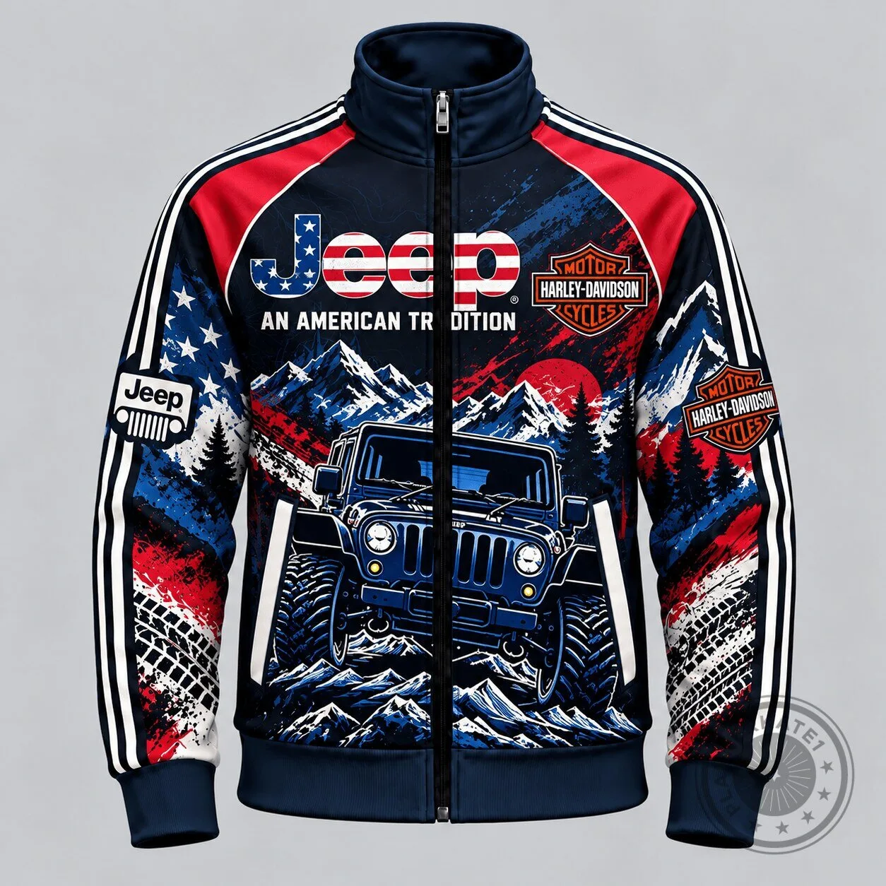 Jeep American Flag Offroad Vehicles Harley-Davidson Track Jacket