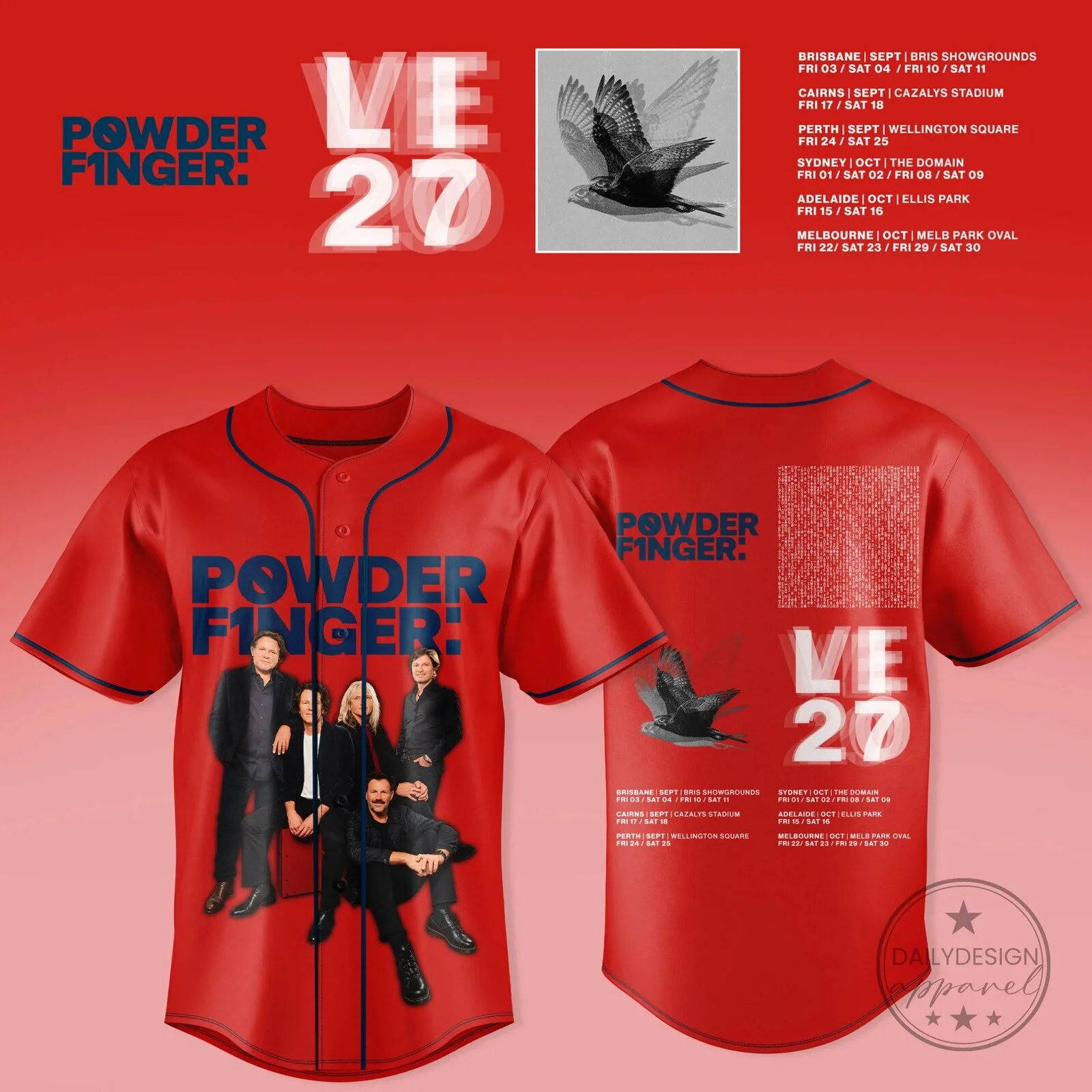 Powderfinger Live 2027 Australia Tour Concert Red Baseball Jersey