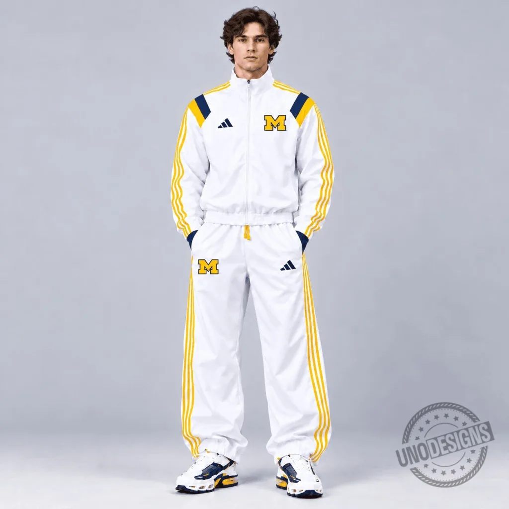 Michigan Wolverines NCAA Heritage White Adidas Track Jacket Michigan Wolverines NCAA Heritage White Adidas Track Jacket
