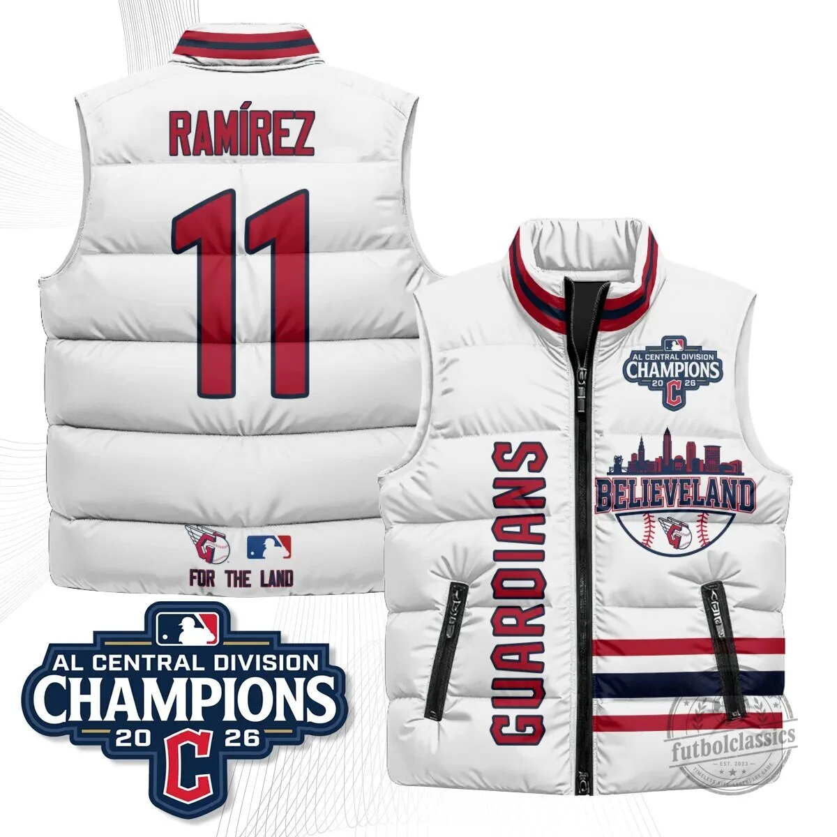 Cleveland Guardians Jose Ramirez Believeland AL Central Division Champions Puffer Vest