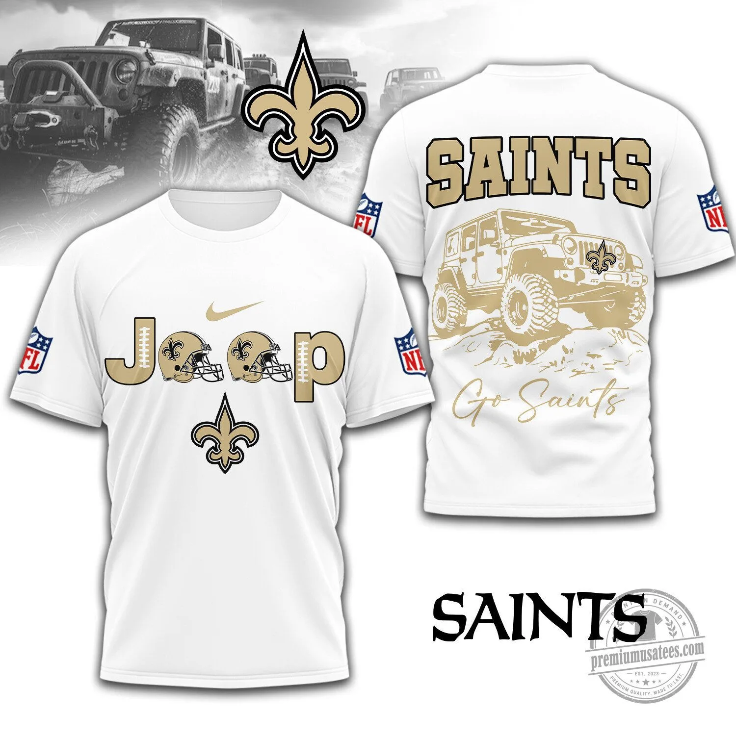New Orleans Saints Jeep Off-Road Adventure White T-Shirt