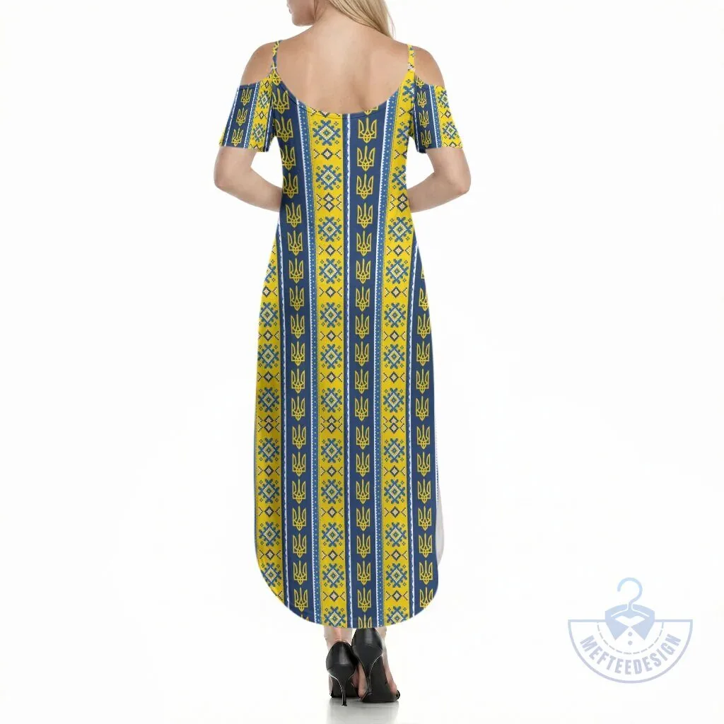 Ukraine Trident Pattern Cold Shoulder Maxi Dress 3 Ukraine Trident Pattern Cold Shoulder Maxi Dress
