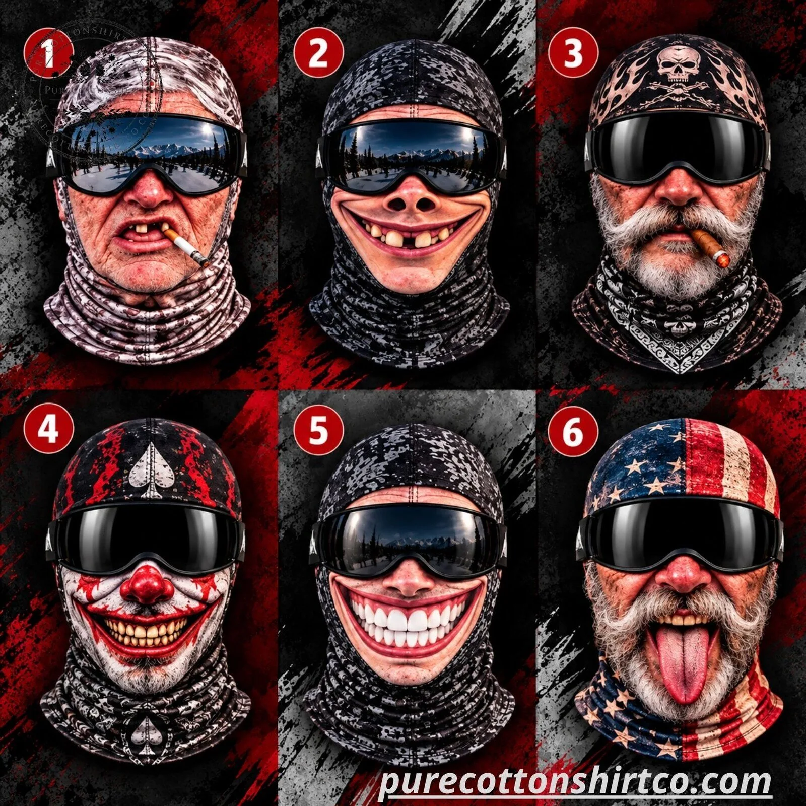 Funny 3D Printed Ski Balaclava Mask - Novelty Full Face Cover Headwear (Choose Style Mask)