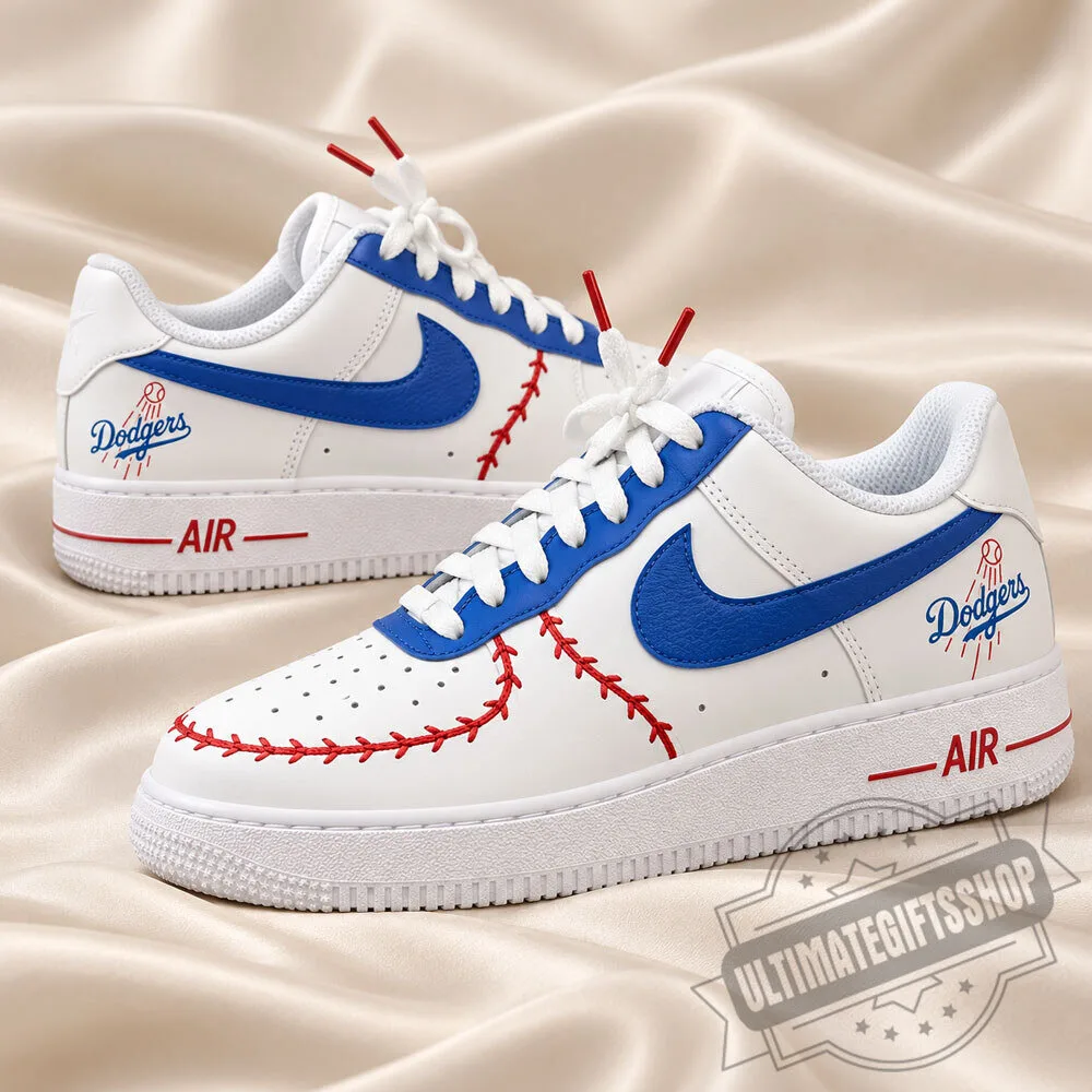 Los Angeles Dodgers Baseball Red Stitch Custom Air Force 1 Sneakers Shoes 3 Los Angeles Dodgers Baseball Red Stitch Custom Air Force 1 Sneakers Shoes